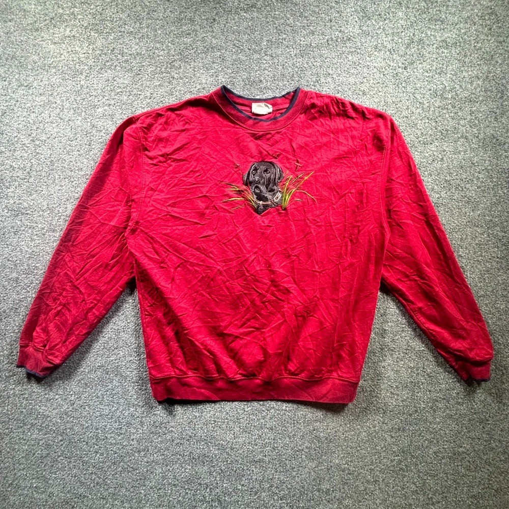 Vintage M&C Sport Sweatshirt Men's Medium Red Black Labrador Dog Embroidered